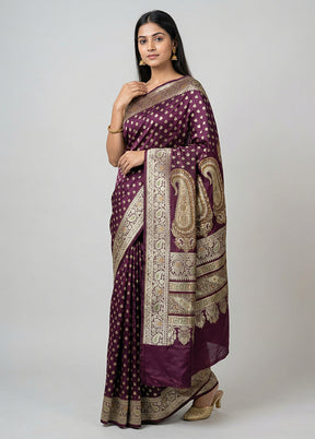 Maroon Banarasi Silk Saree With Blouse Piece