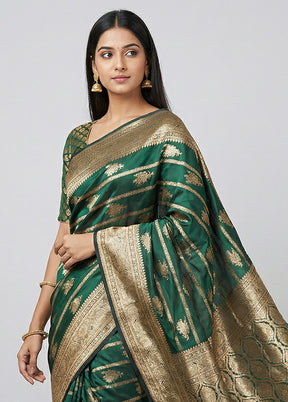 Green Banarasi Silk Saree With Blouse Piece