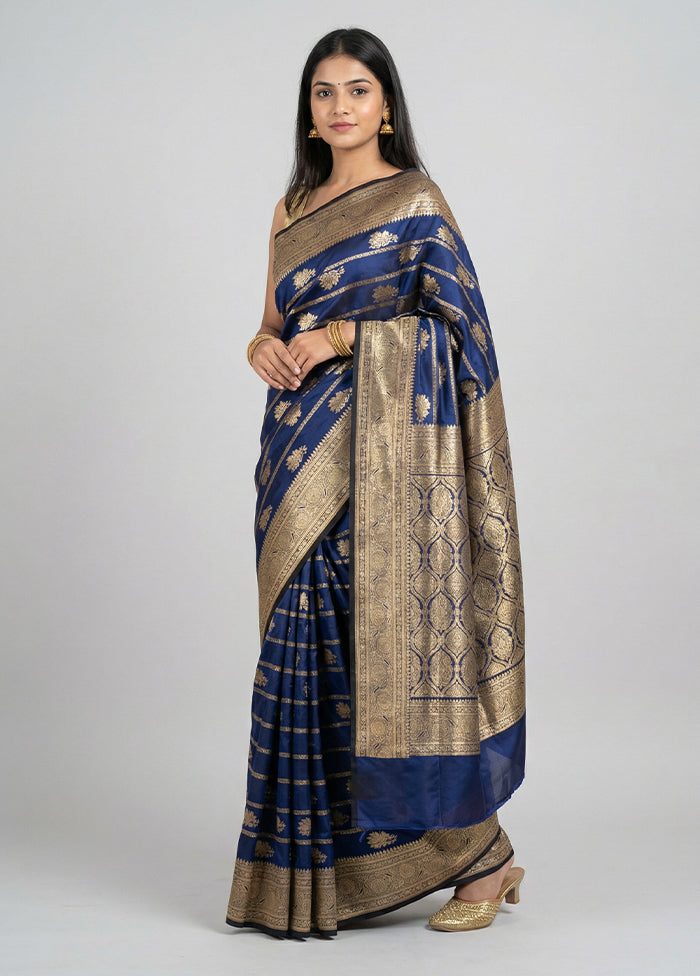 Blue Banarasi Silk Saree With Blouse Piece