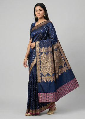 Blue Banarasi Silk Saree With Blouse Piece