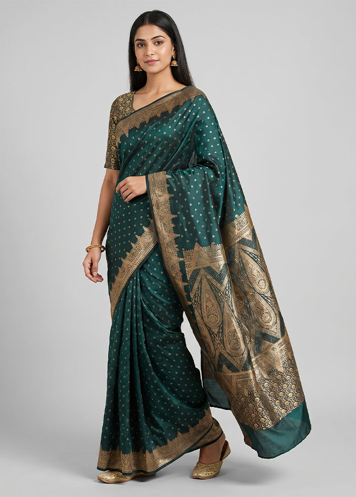 Green Banarasi Silk Saree With Blouse Piece