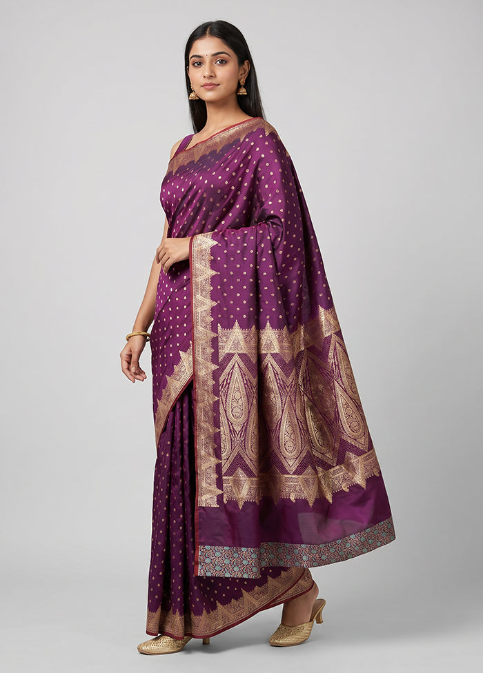 Purple Banarasi Silk Saree With Blouse Piece