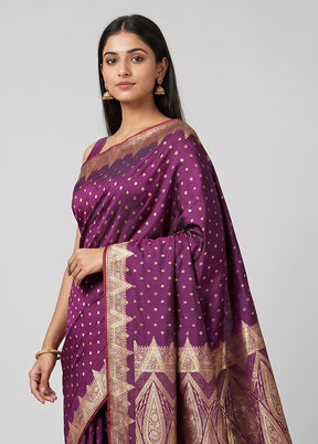 Purple Banarasi Silk Saree With Blouse Piece