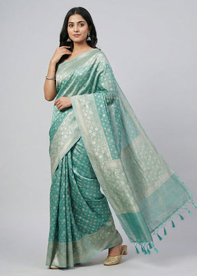 Green Tissue Silk Saree With Blouse Piece