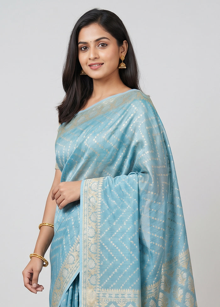 Blue Tissue Silk Saree With Blouse Piece