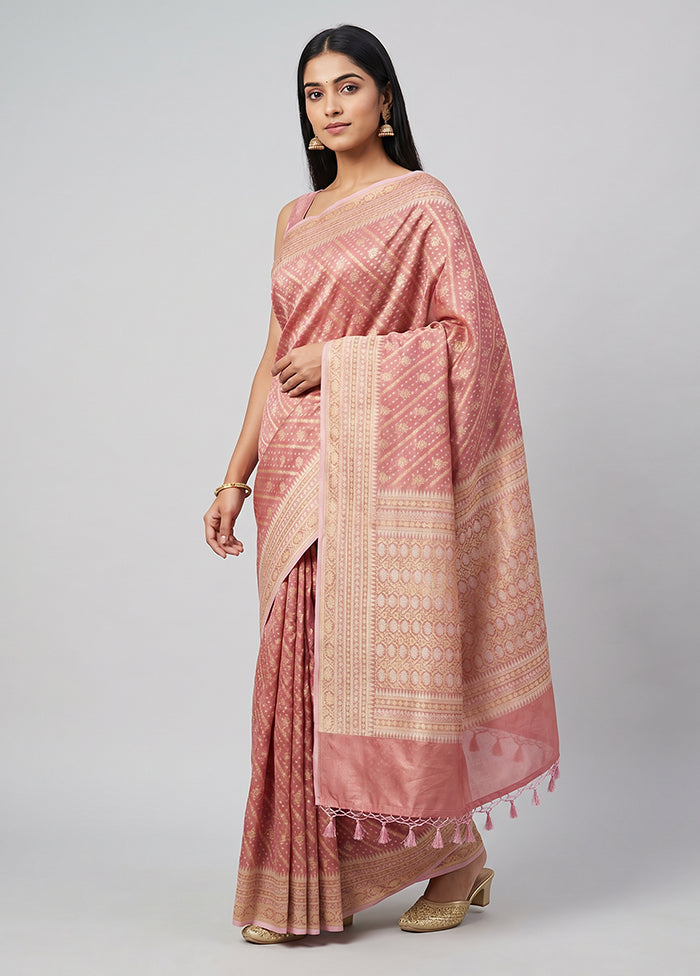 Pink Tissue Silk Saree With Blouse Piece