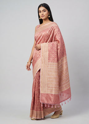 Pink Tissue Silk Saree With Blouse Piece
