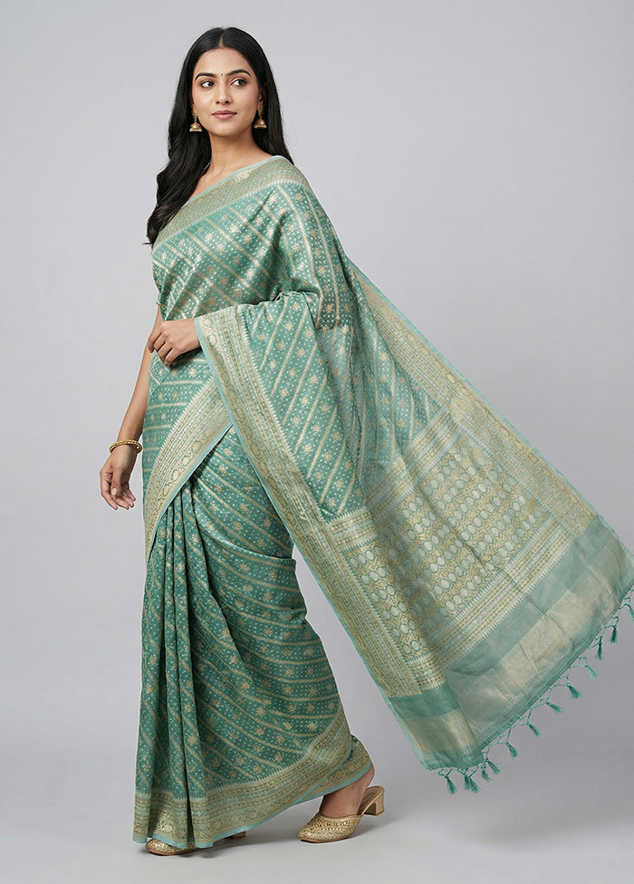 Blue Tissue Silk Saree With Blouse Piece