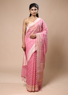 Pink Kora Silk Saree With Blouse Piece