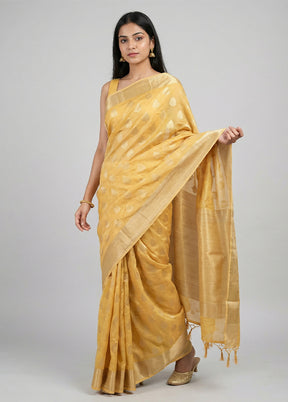 Yellow Kora Silk Saree With Blouse Piece