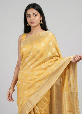 Yellow Kora Silk Saree With Blouse Piece