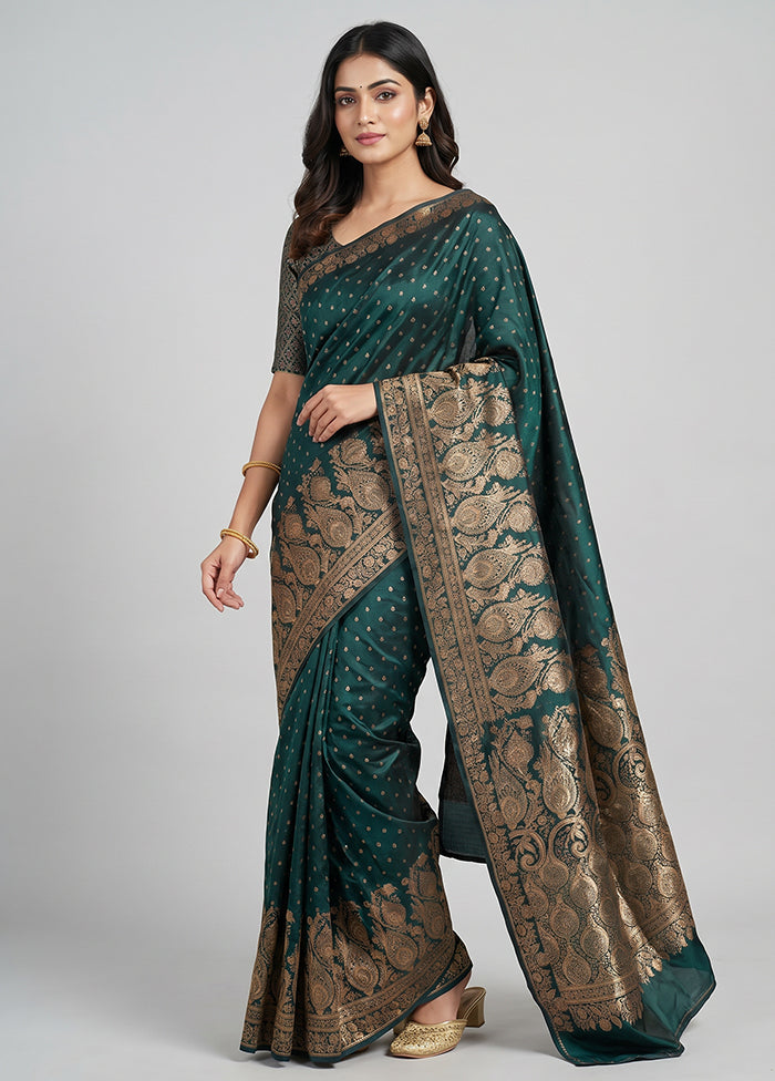 Green Banarasi Silk Saree With Blouse Piece