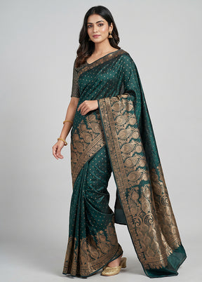 Green Banarasi Silk Saree With Blouse Piece