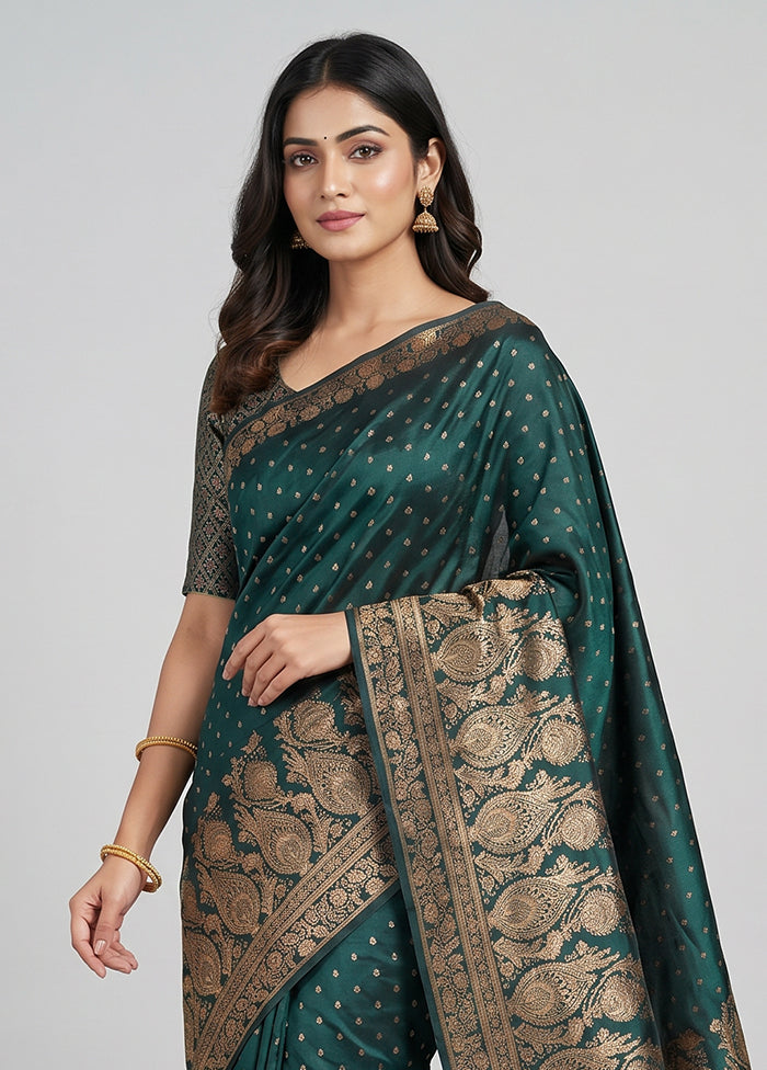 Green Banarasi Silk Saree With Blouse Piece