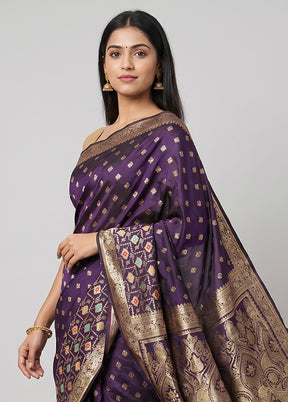 Purple Banarasi Silk Saree With Blouse Piece