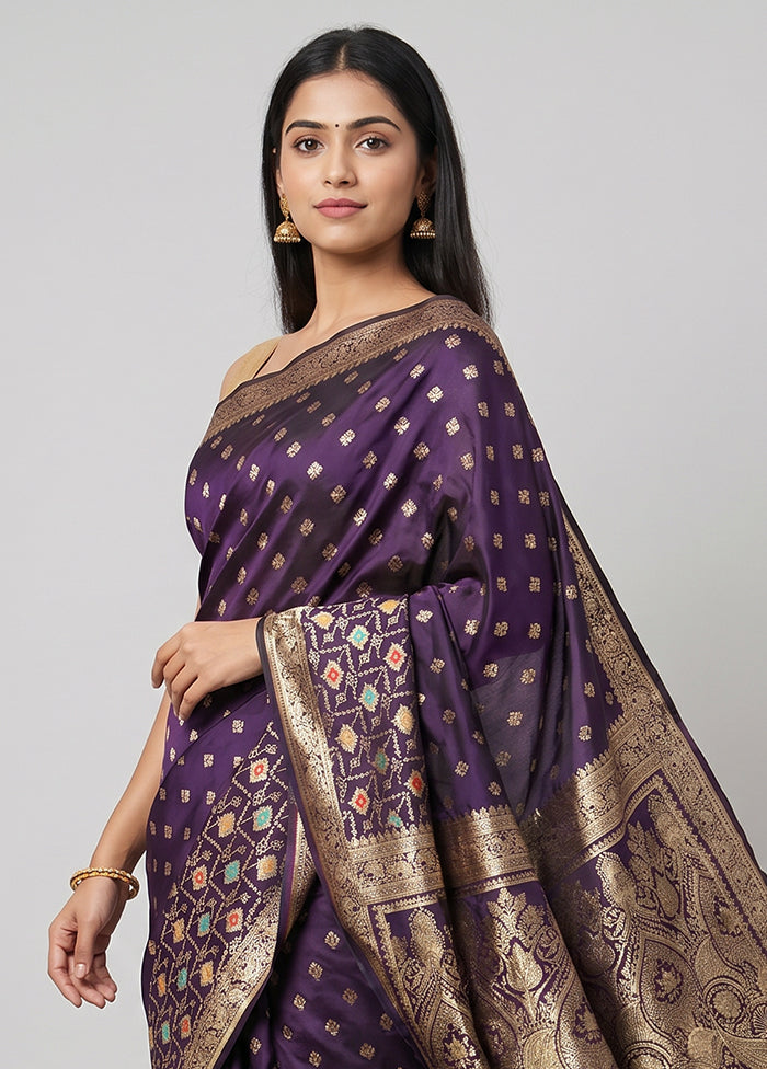Purple Banarasi Silk Saree With Blouse Piece