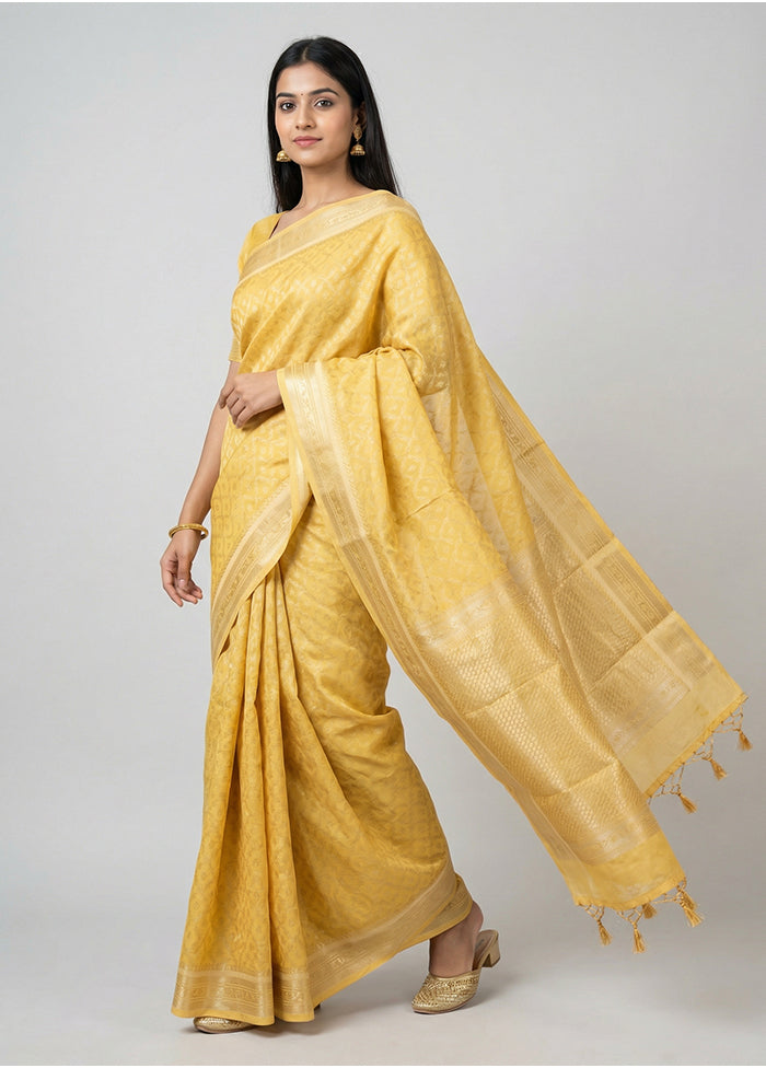 Yellow Kora Silk Saree With Blouse Piece