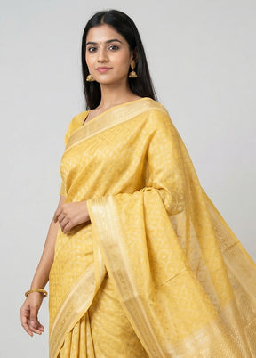 Yellow Kora Silk Saree With Blouse Piece
