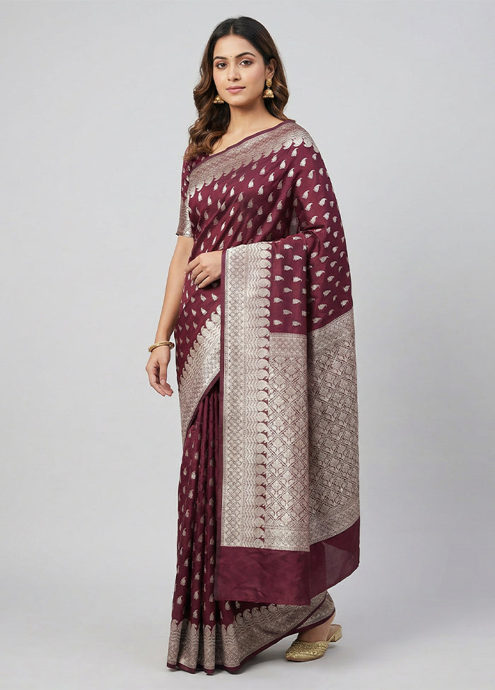 Maroon Uppada Silk Saree With Blouse Piece