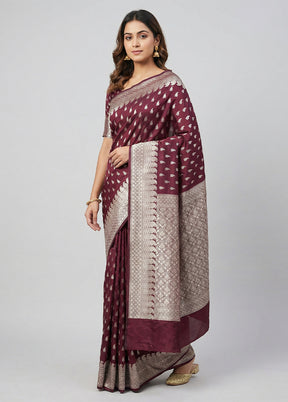 Maroon Uppada Silk Saree With Blouse Piece