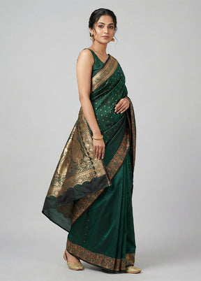 Green Banarasi Silk Saree With Blouse Piece
