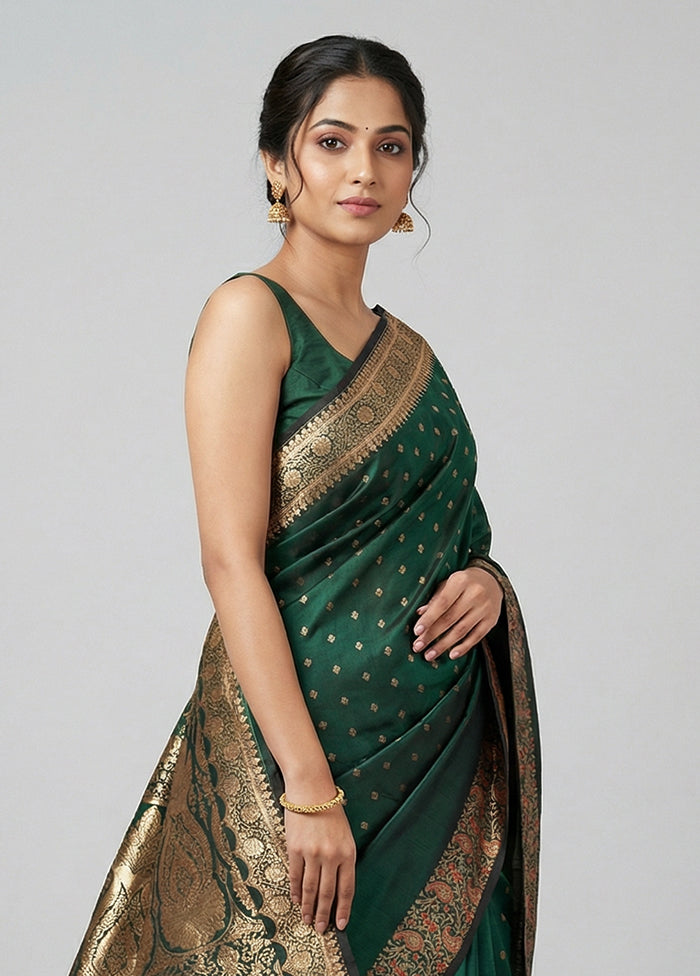Green Banarasi Silk Saree With Blouse Piece