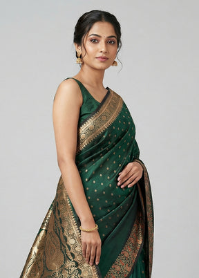 Green Banarasi Silk Saree With Blouse Piece