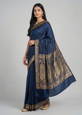 Blue Banarasi Silk Saree With Blouse Piece