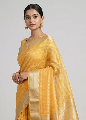 Yellow Kora Silk Saree With Blouse Piece