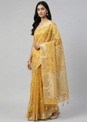 Yellow Organza Saree With Blouse Piece