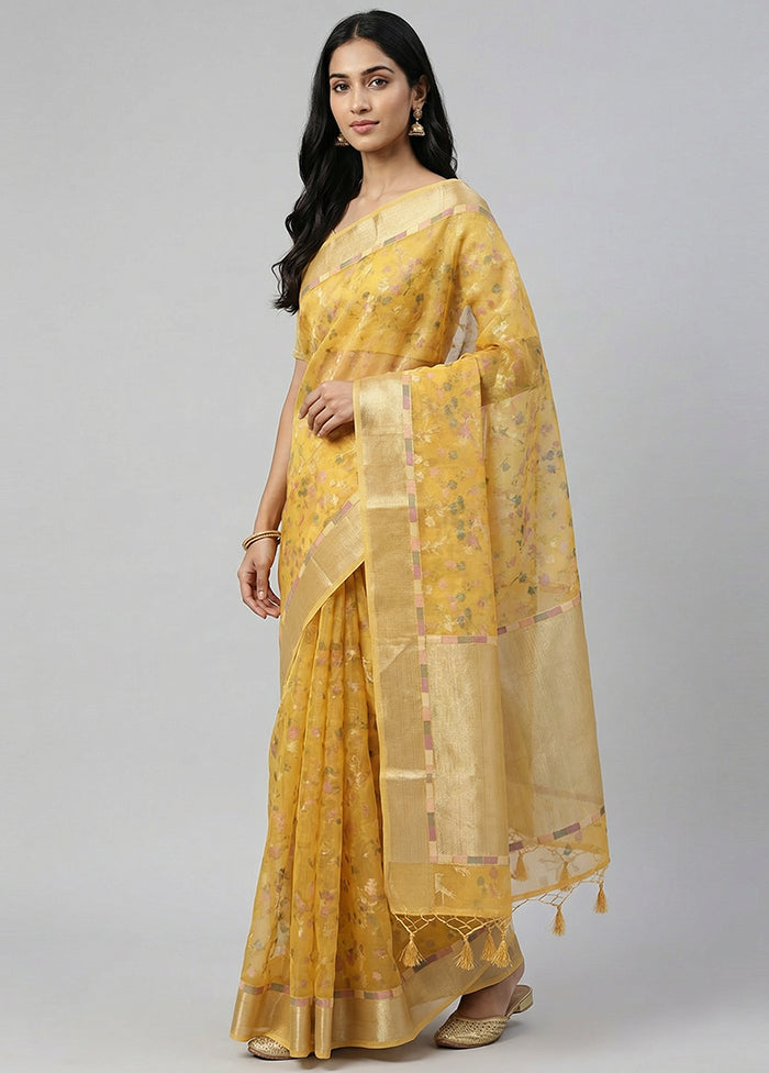 Yellow Organza Saree With Blouse Piece