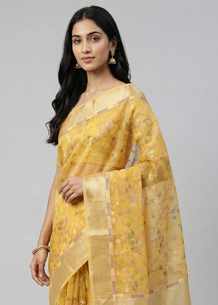 Yellow Organza Saree With Blouse Piece