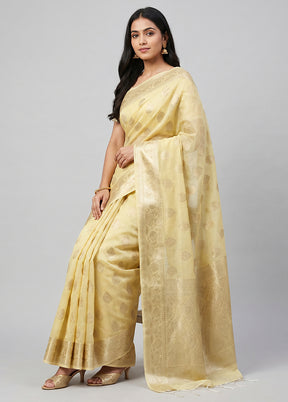 Yellow Dupion Silk Saree With Blouse Piece