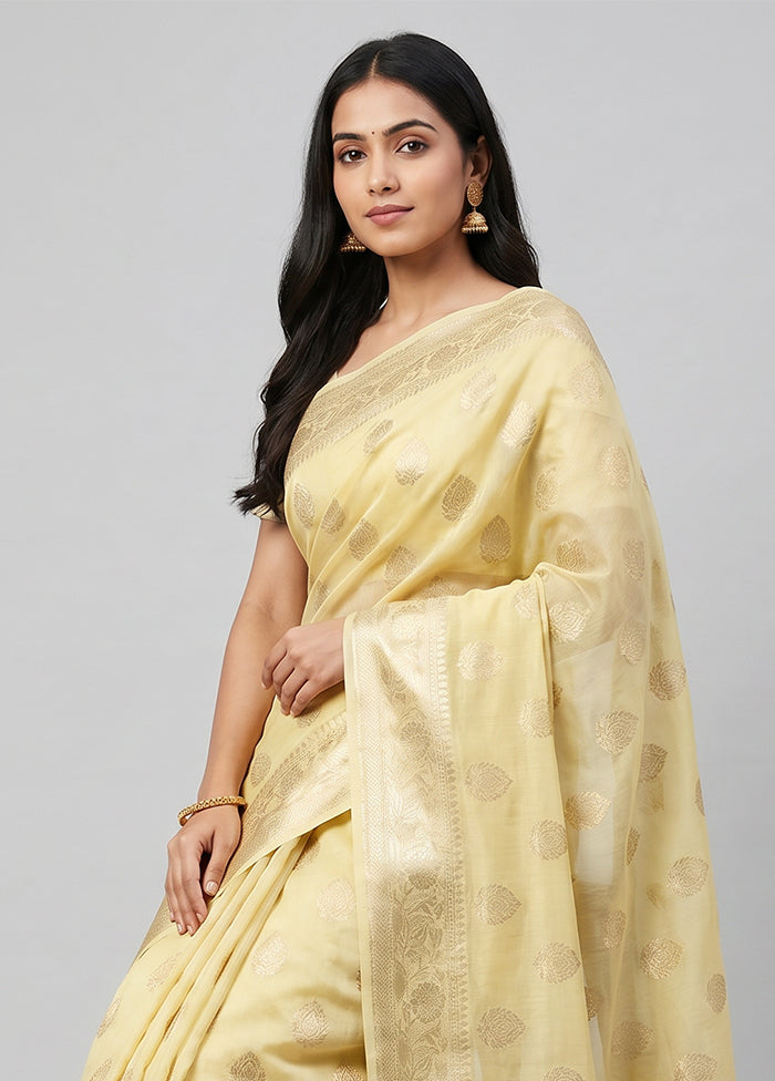 Yellow Dupion Silk Saree With Blouse Piece