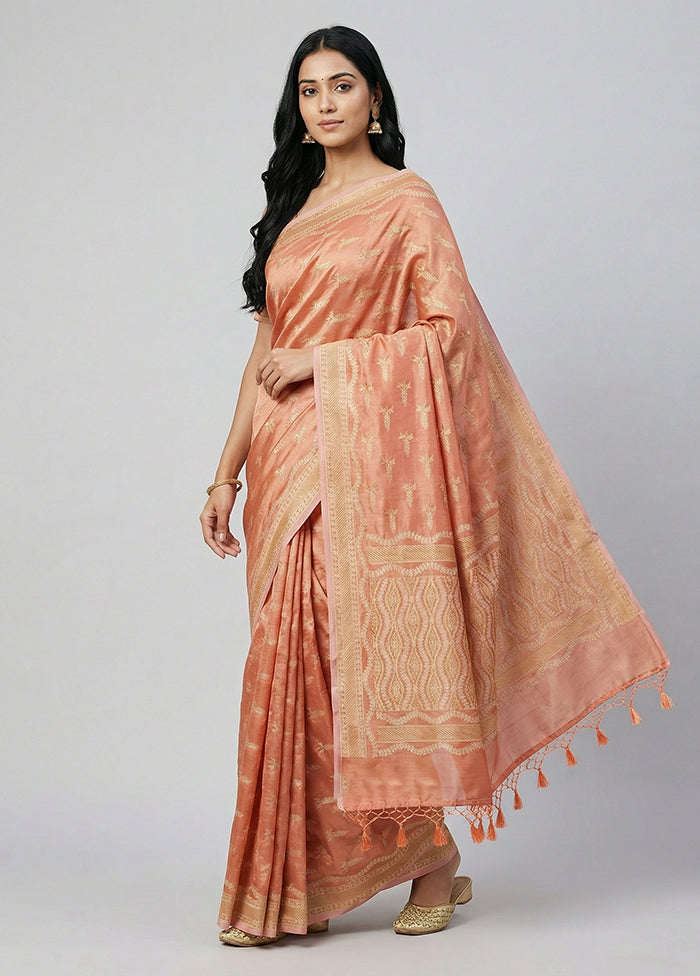 Orange Tissue Silk Saree With Blouse Piece