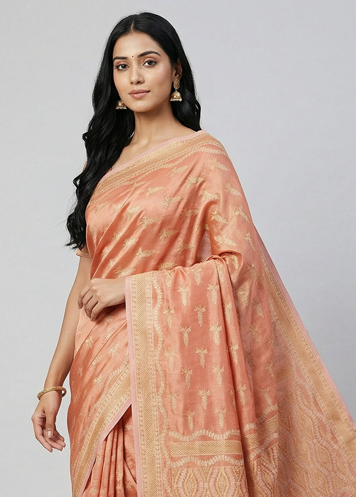 Orange Tissue Silk Saree With Blouse Piece