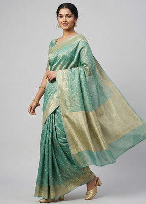 Green Tissue Silk Saree With Blouse Piece