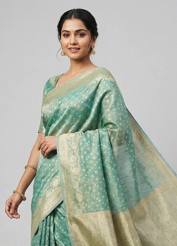 Green Tissue Silk Saree With Blouse Piece
