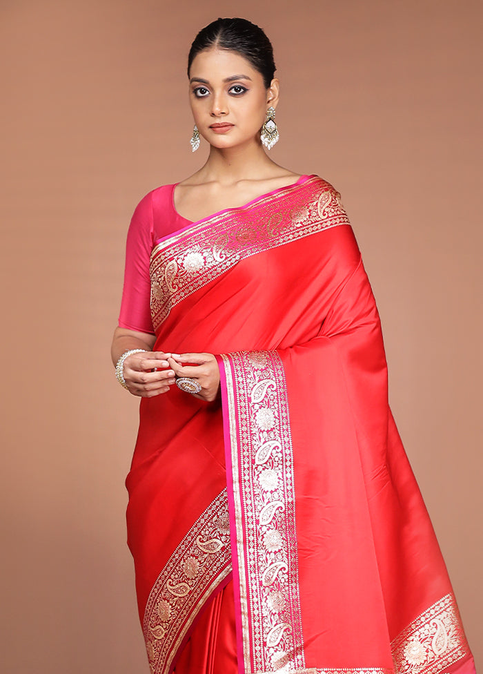 Pink Banarasi Silk Saree With Blouse Piece