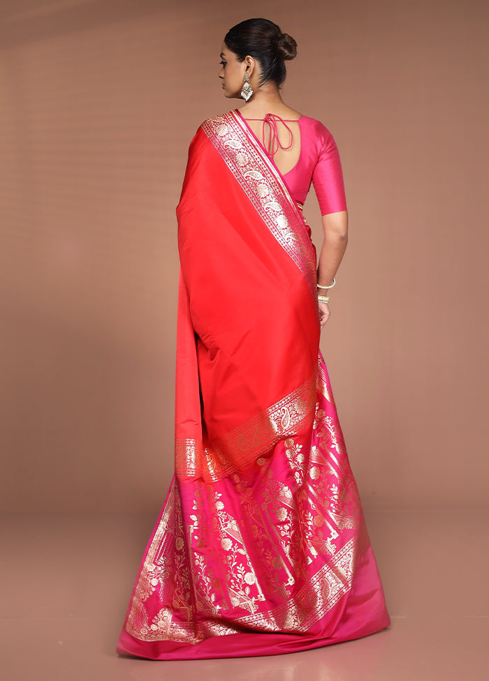 Pink Banarasi Silk Saree With Blouse Piece