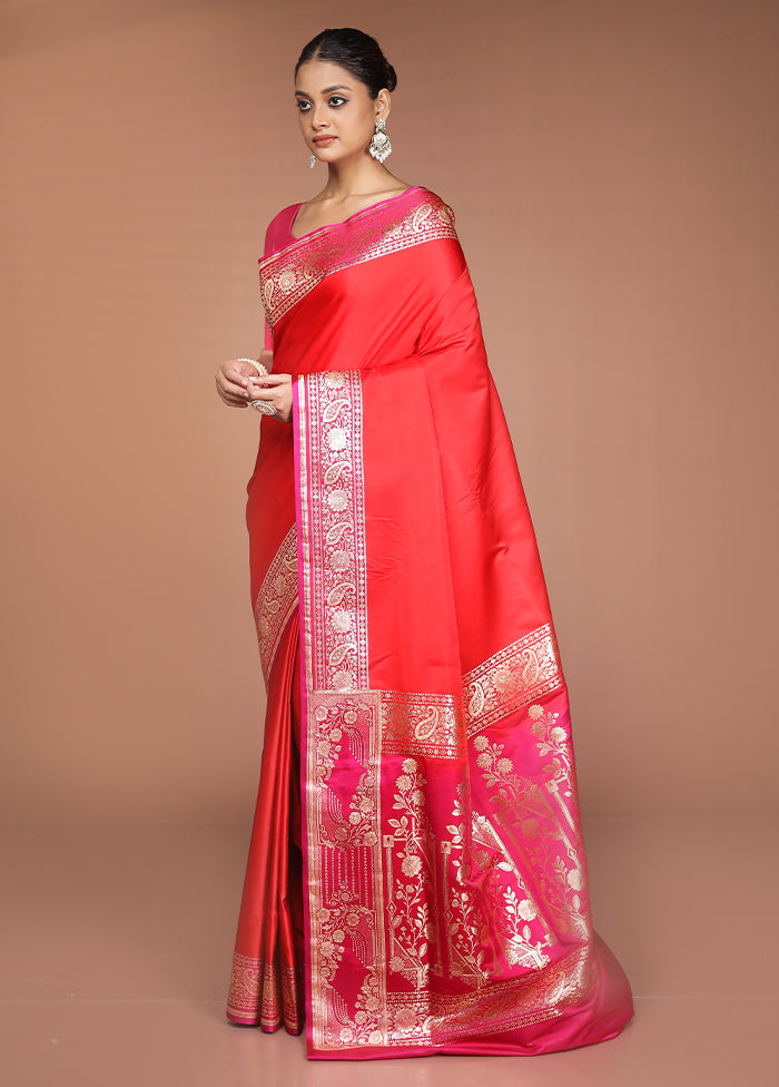 Pink Banarasi Silk Saree With Blouse Piece