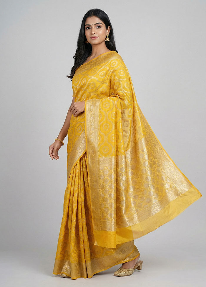 Yellow Kora Silk Saree With Blouse Piece