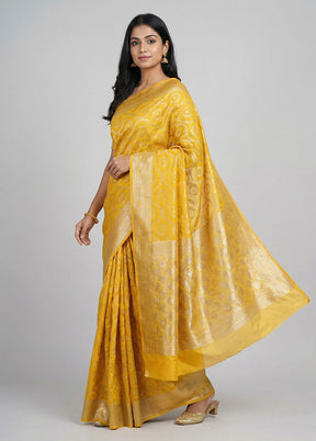 Yellow Kora Silk Saree With Blouse Piece