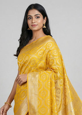 Yellow Kora Silk Saree With Blouse Piece
