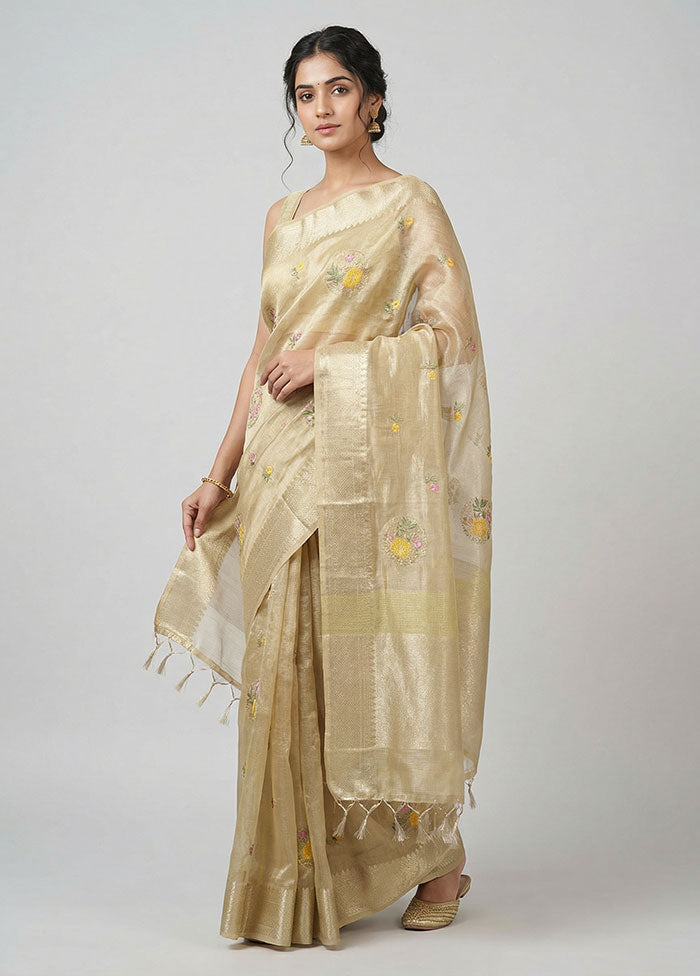 Yellow Tissue Silk Saree With Blouse Piece
