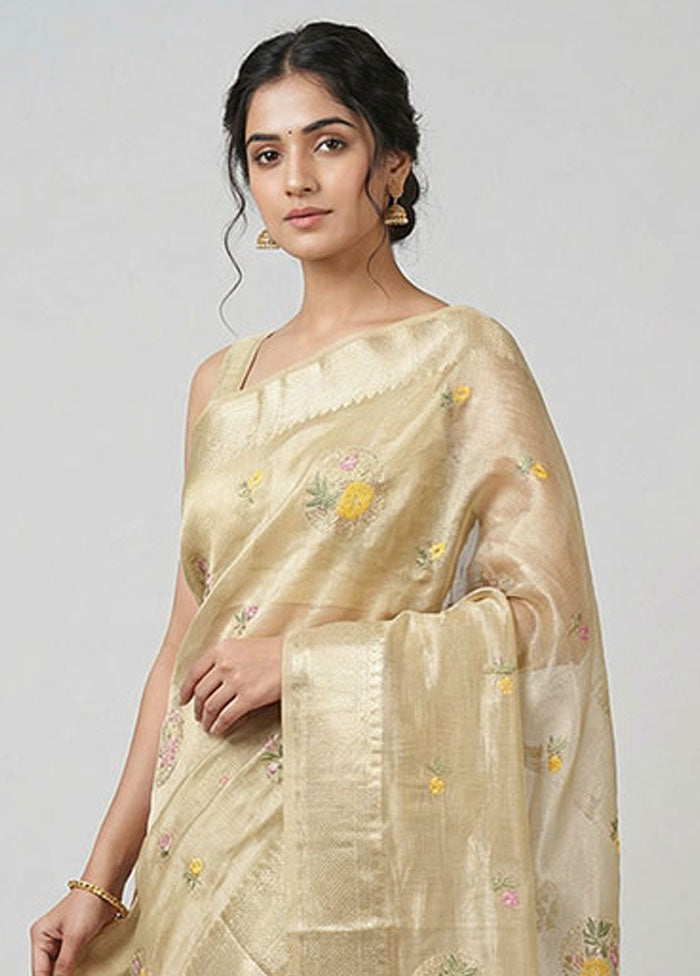 Yellow Tissue Silk Saree With Blouse Piece