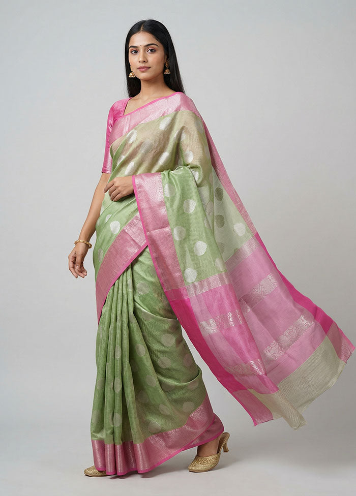 Green Cotton Saree With Blouse Piece