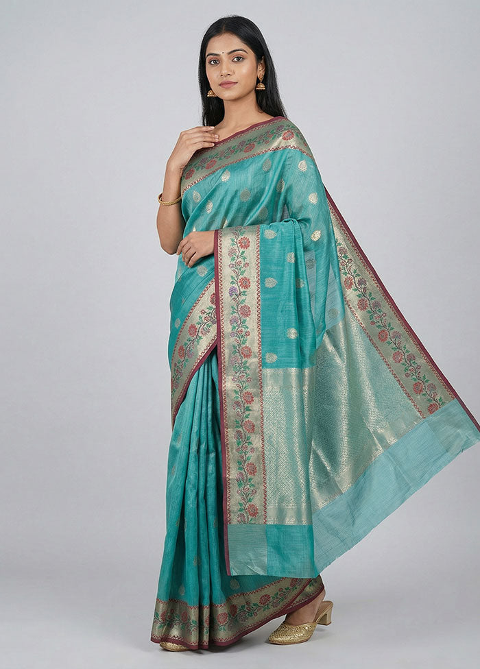 Green Cotton Saree With Blouse Piece