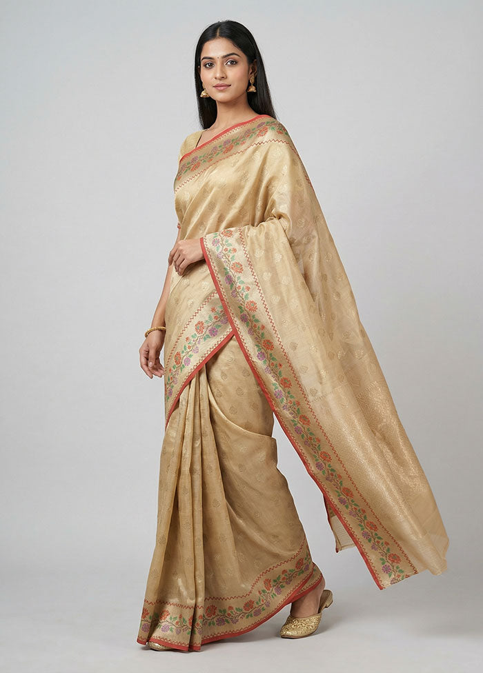 Cream Cotton Saree With Blouse Piece