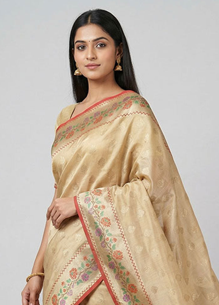Cream Cotton Saree With Blouse Piece